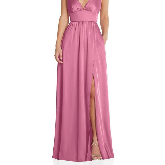 V-Neck Shirred Skirt Maxi Dress, Convertible Straps..TH093..Orchid Pink..Size L - Picture 2 of 8